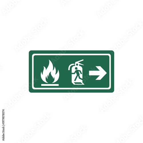 Fire extinguisher safety sign with directional arrow icon. EPS Editable. Vector Illustrations.