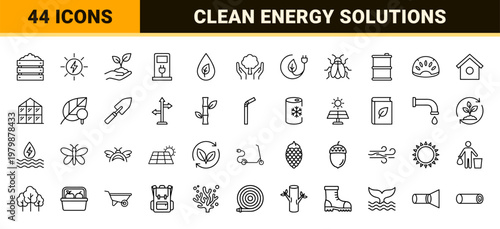 Minimalist ecology and green energy outline icon set