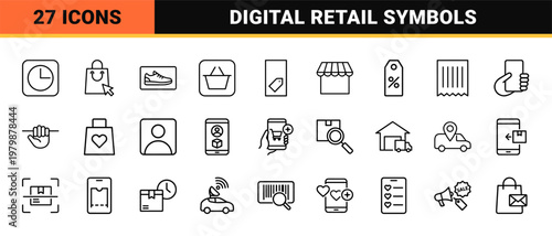 Online shopping and ecommerce minimalist line icon set