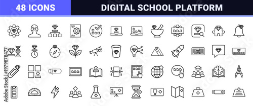 Education Technology and Online Learning Minimalist Outline Icon Set