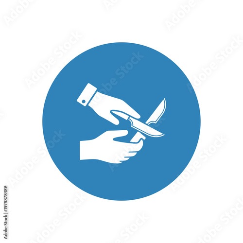Icon showing two hands sharpening a knife blade. EPS Editable. Vector Illustrations.