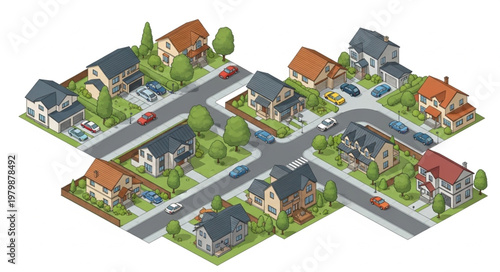 Suburban Neighborhood Aerial View with Houses and Streets.