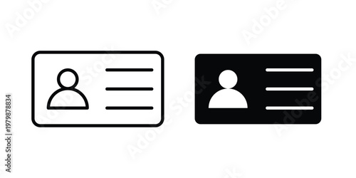 ID card icon. Flat and outline icons. Black icons