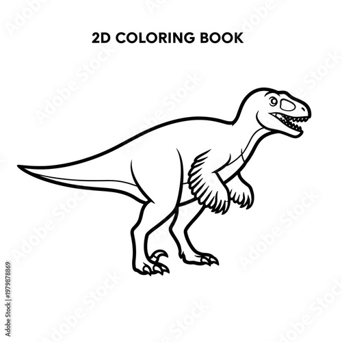 Black and white outline drawing of a feathered raptor dinosaur for a 2D coloring book, perfect for children's activities and educational fun.