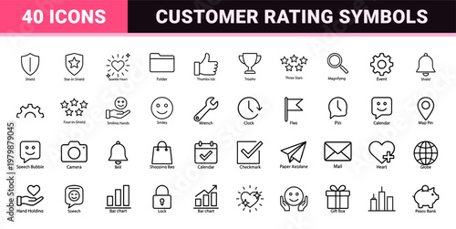 Customer feedback and user satisfaction rating outline icon set