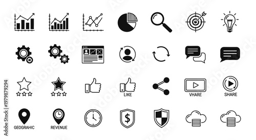 Black icons for business and technology.