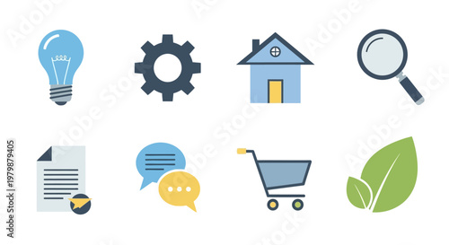 Flat design business icons set collection.