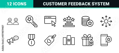 Customer satisfaction feedback and rating line icons set for web design and applications.