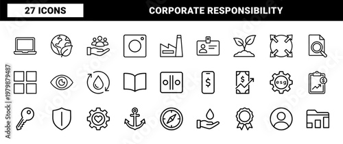 Minimalist ESG and sustainability line icon set for business governance