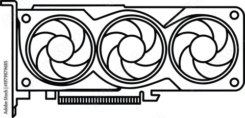 Modern triple fan graphics card used for high performance gaming and intense video processing tasks