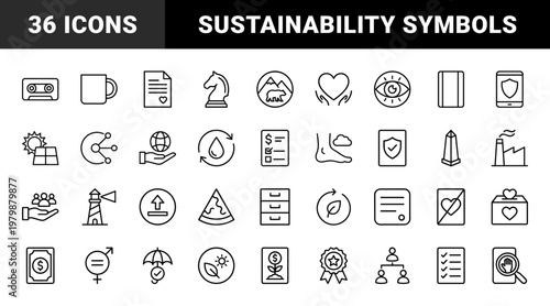 Esg and corporate social responsibility outline icon set