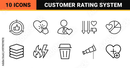 Customer feedback and rating line icon set