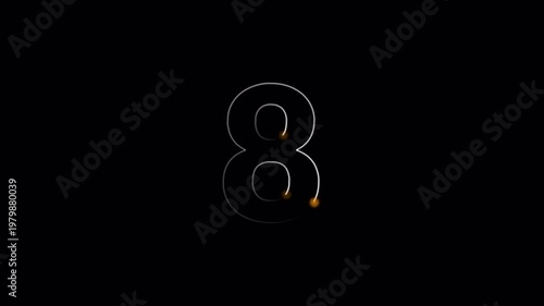 Glowing Neon Number 8 Path Animation on Transparent Background ,Digital Light trace number 8 reveal ,Number animation of digit in 4k with Alpha Channel