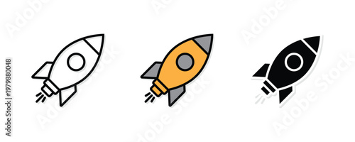 Business Start up Launch Rocket Icon Set for Project Success Speed and Future Growth Vector Illustration