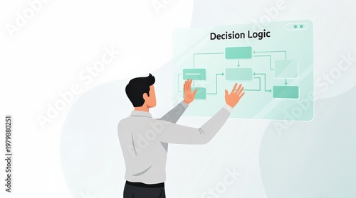 professional worker viewing explainable ai decision logic holographic interface diagram