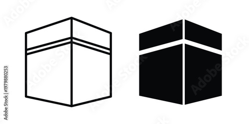 Kaaba icon. Flat and outline icons. Black icons