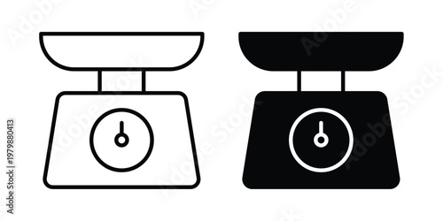 Kitchen scales icon. Flat and outline icons. Black icons