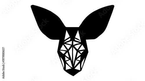 Minimalist kangaroo head logo, abstract geometric polygon kangaroo icon, vector animal symbol isolated on white background