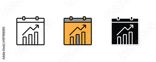 Business Growth Calendar with Profit Graph Icon Set for Financial Planning and Success Projections
