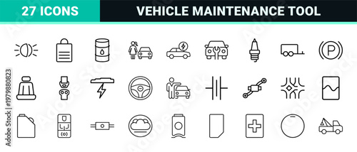 Automotive service and car maintenance outline icons set
