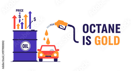 Rising oil price with car and gas pump in colorful illustration for finance news