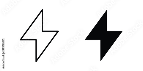 Lightning icon. Flat and outline icons. Black icons