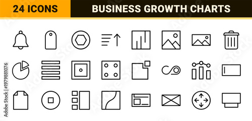 Minimalist business analytics and data chart outline icon grid