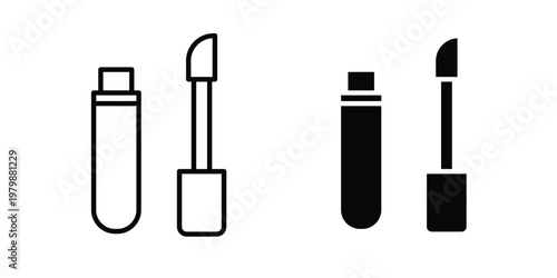 Lip gloss icon. Flat and outline icons. Black icons