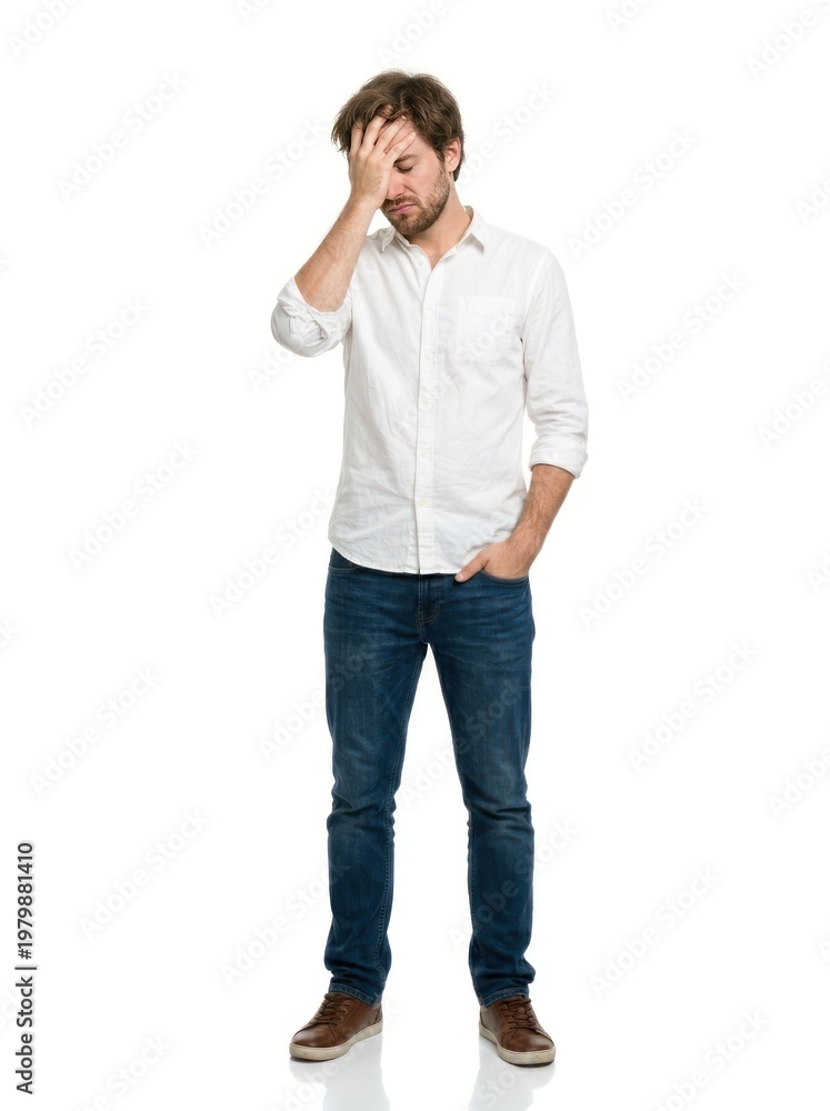 Fototapeta premium Man holding his head in pain or frustration.