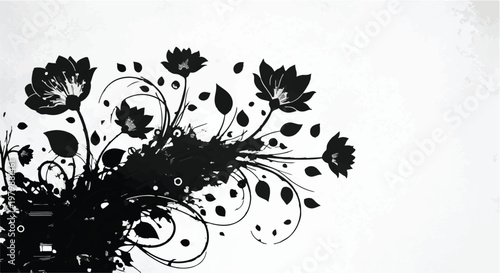 Flowers illustration displays a decorative floral composition with elegant swirling.
