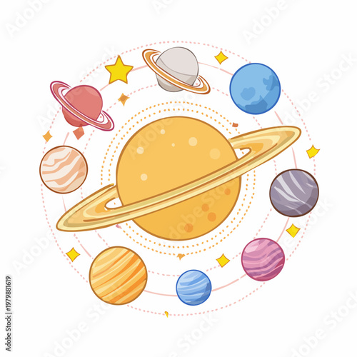Solar System Planets Orbiting Sun Star.