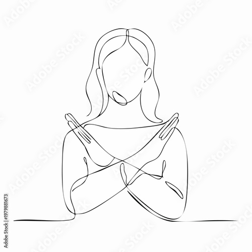 Woman making a stop gesture with crossed arms.
