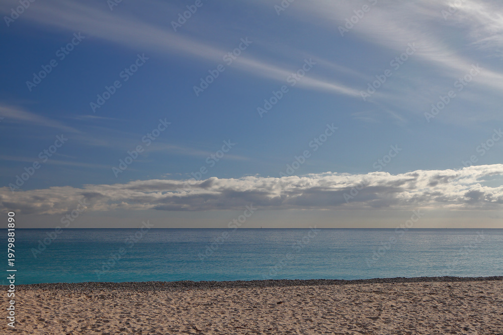 Fototapeta premium On shores of Mediterranean Sea on January day. Nice, France