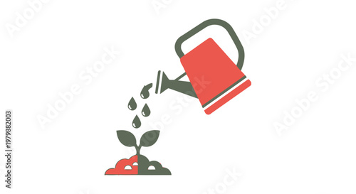Red watering can plant sprout.