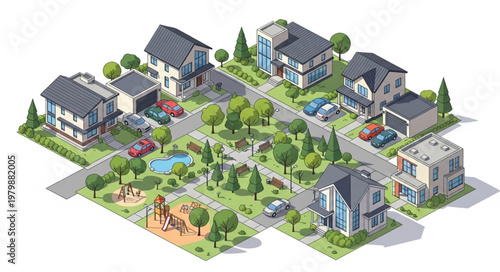 Suburban Neighborhood Residential Area Houses.