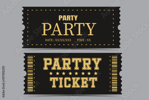 Golden Party Tickets, Black Ticket Stubs, Event Passes, Invitation Cards