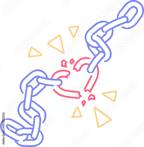 chain broken freedom concept rough line illustration
