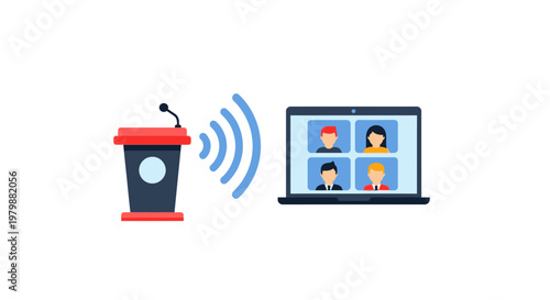 Remote online presentation on laptop screen.