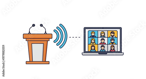 Remote presenter speaking to virtual audience.