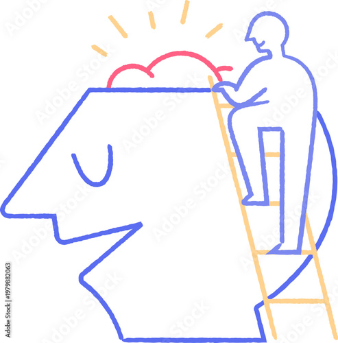 mindfulness concept human self awareness handdrawn rough single line art
