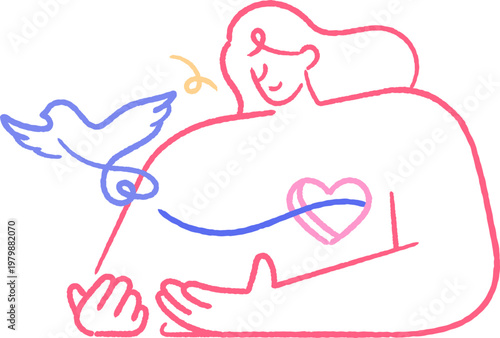 freedom mind concept releasing bird hand drawn roughen single line art
