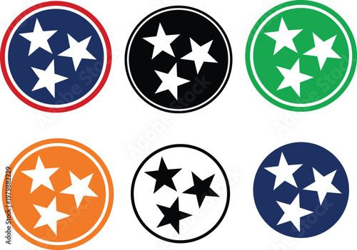 Tennessee tri star icon. Tennessee Tri-Star variation sign. flat style.