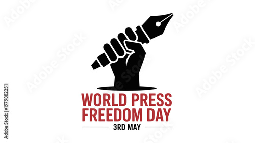 World Press Freedom Day concept with raised fist holding pen nib symbol of journalism freedom