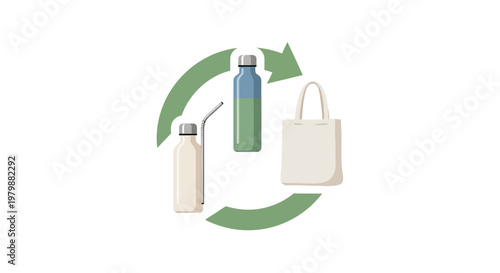 Reusable bag and drink bottles ecofriendly.