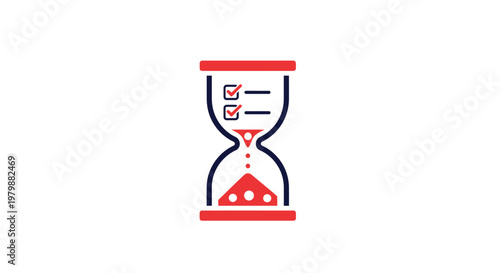 Red hourglass timer symbol icon.