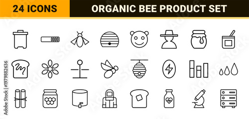 Honey and beekeeping line icon set for natural product branding
