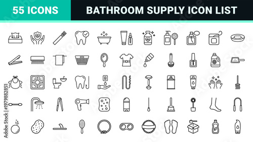 Minimalist health and hygiene personal care outline icon set