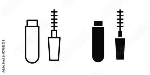 Mascara brush icon. Flat and outline icons. Black icons