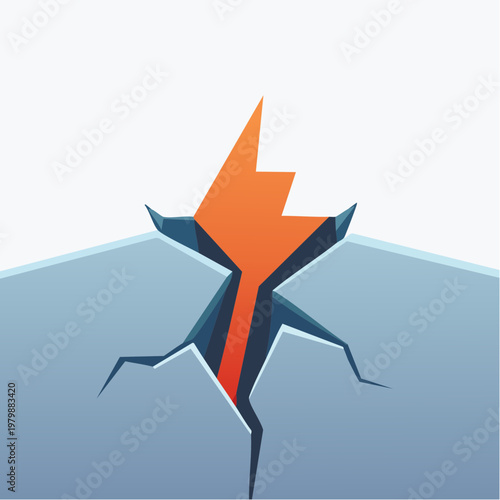 Abstract concept of a sharp orange element emerging from a crack