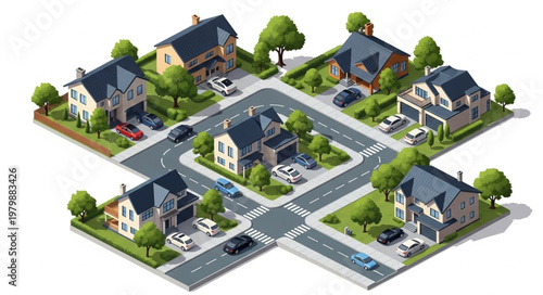 Suburban Neighborhood Street Houses.